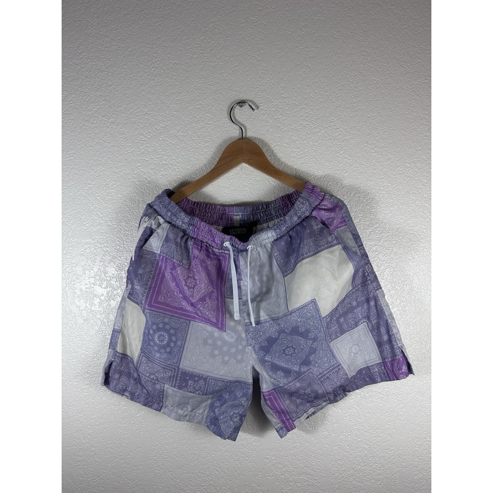 Maison Article Purple Paisley Patchwork Swim Trunks Men's Size Large